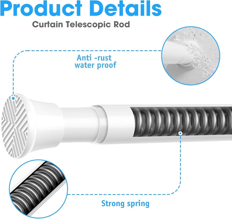 MEXAU 2Pack White Tension Curtain Rods 31 to 62 Inch Small Curtain Rods No Drilling Short Tension Rod Adjustable Spring Curtain Rod for Windows Door Closet Pressure Rod - Image 3